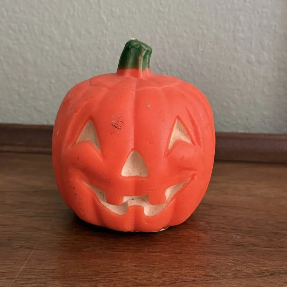 Lot of 3 Vintage Jack o Lantern Halloween Candle Pumpkins
